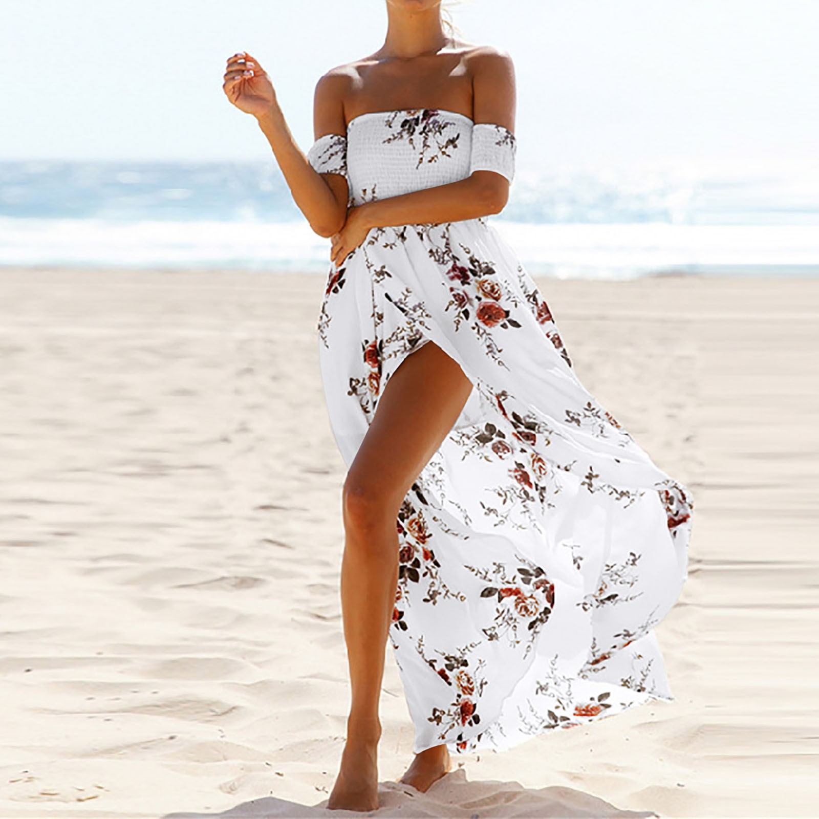 Women's Fashion Sexy Short Sleeve Printing Loose Beach Casual Breast Wrap  Dress | Walmart Canada